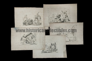 Cinque antiche incisioni con scene di torture, di Johann Daniel HERZ (1693-1754), circa 1720